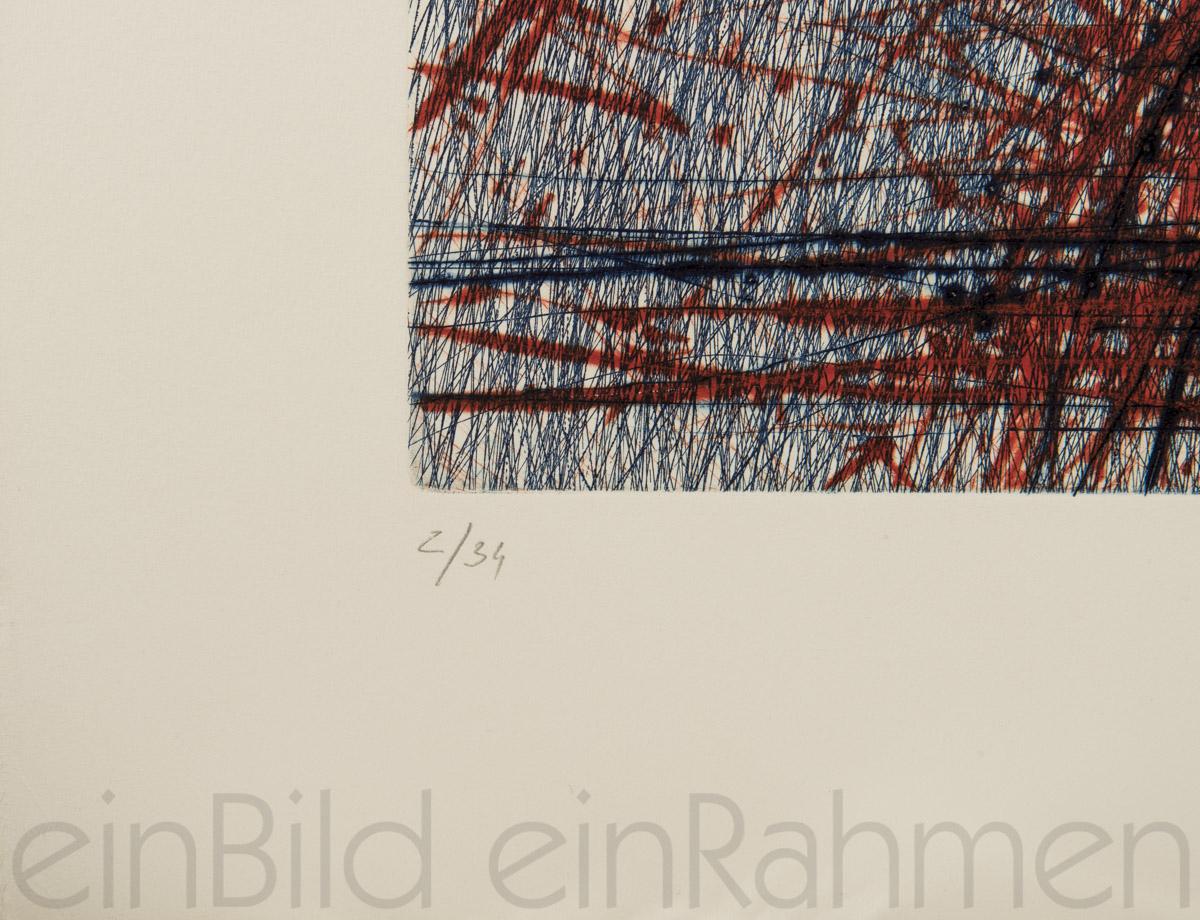 Abstrakte Landschaft als Kaltnadelradierung von dem berühmten Künstlers Johannes Haider in der Kunstgallerie einBild einRahmen